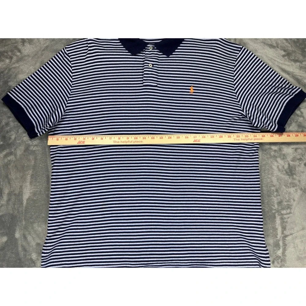 Polo‎ Ralph Lauren Mens XL Striped Polo Shirt Navy Blue Orange Pony Cotton